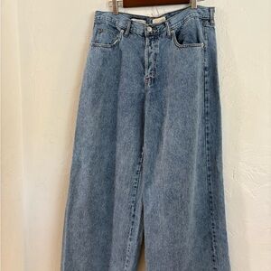 Mid Rise Super Wide Leg Blue Jeans Size 12